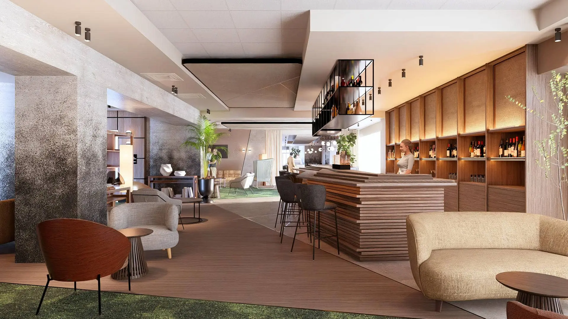 une impression d'artiste d'un restaurant avec un bar