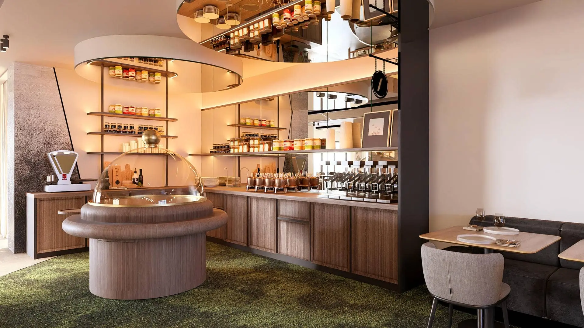 une cuisine avec une balance sur laquelle est inscrit " a "