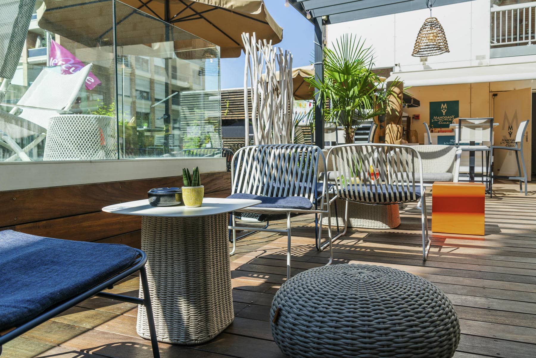 a patio with a sign that says jungle on it