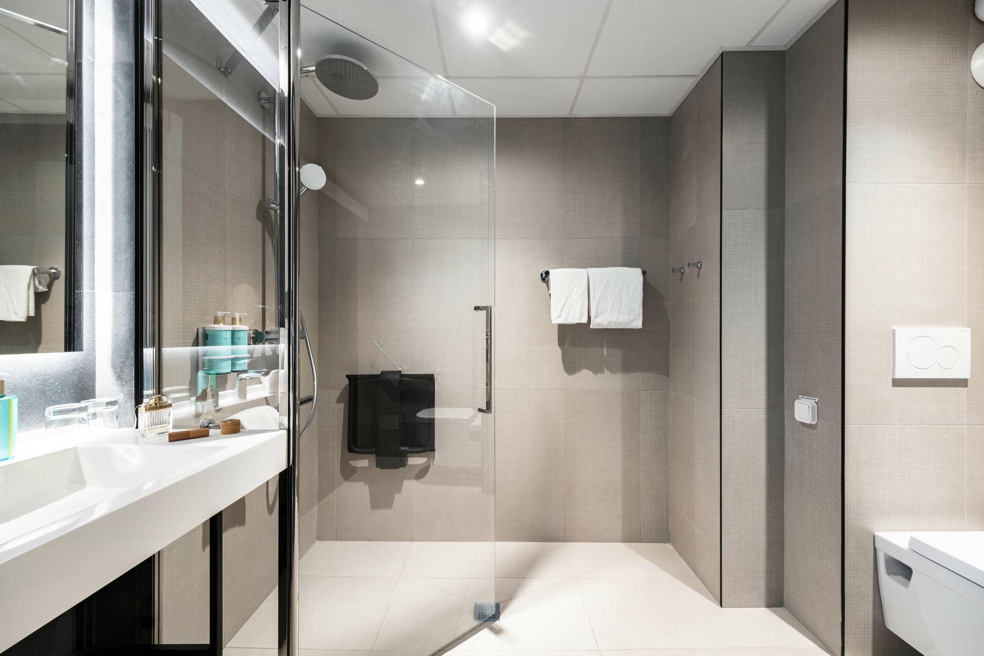 une salle de bain avec une douche à l'italienne et un lavabo