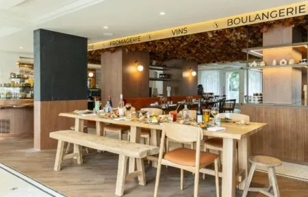 a restaurant with a sign that says boulangerie on it