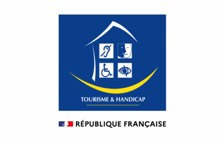 le logo bleu et jaune de Tourime et Handicap label de la république française